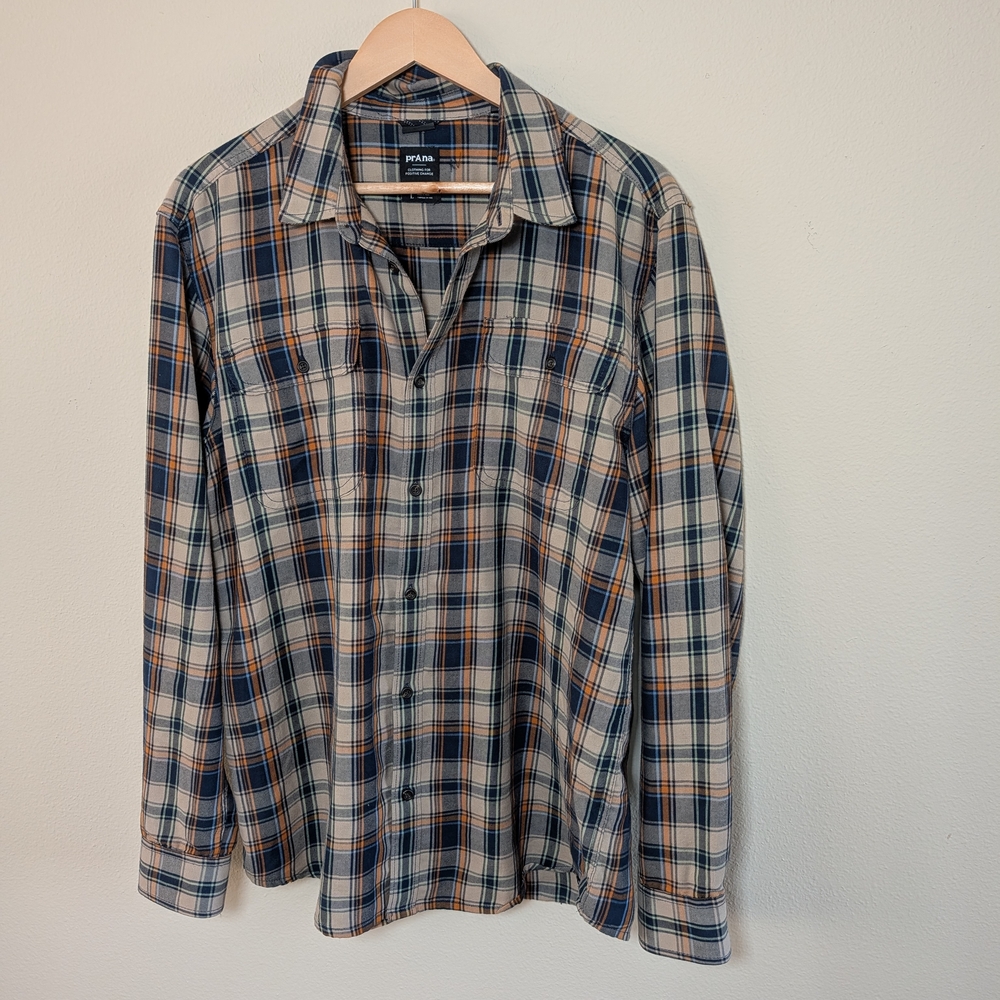 prAna Plaid Button Front‎ Shirt | Organic Cotton | Size Large